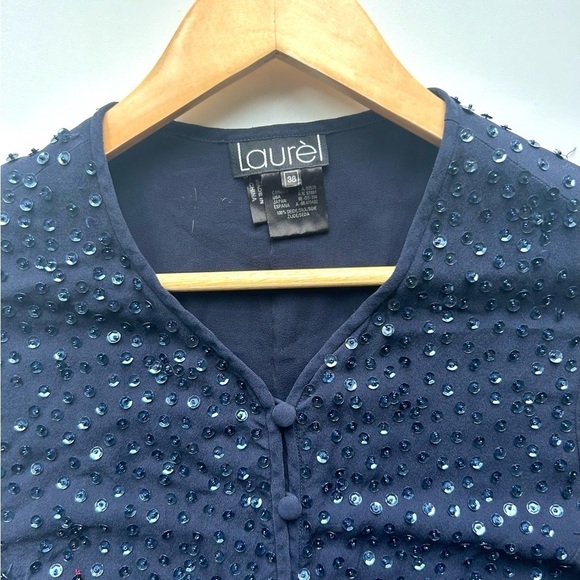 Laurel 100% silk top sequins tunic flowy  navy blue size 38 - Picture 3 of 9